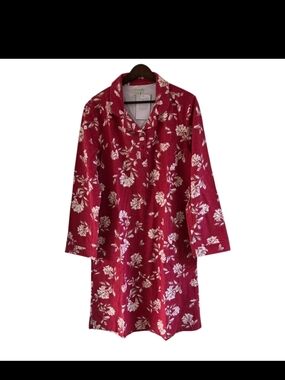 Garnet Hill Organic Cotton Heritage Flannel Gown Red Floral Pajamas Womens L